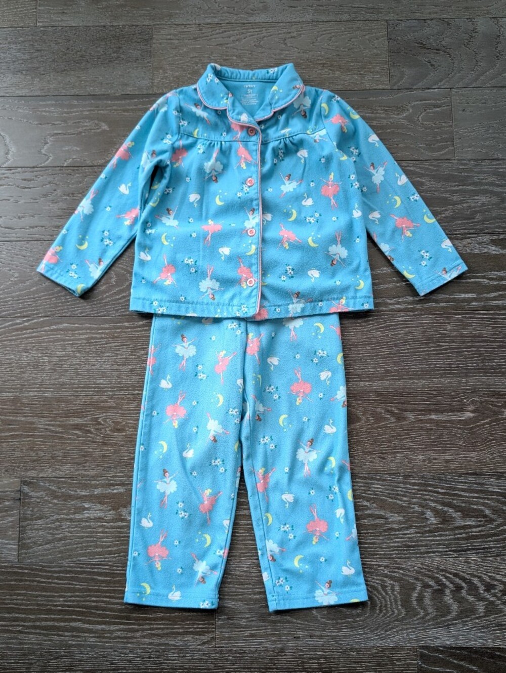 3/$15 - Carter's Blue Ballerina Print Flannel Pajama Set Size 5